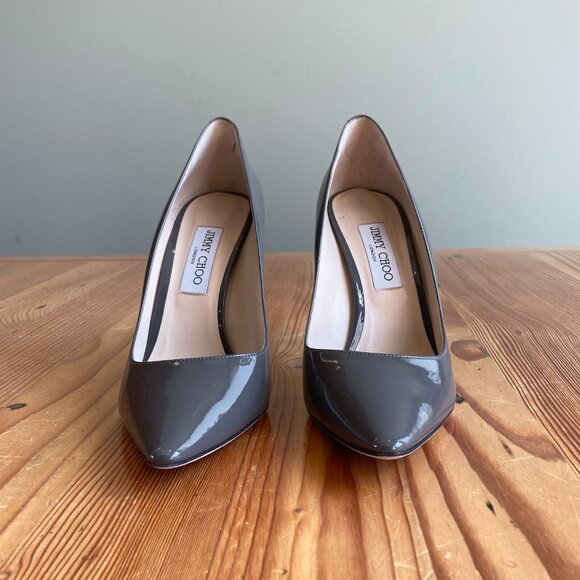 Jimmy Choo Taupe Patent Romy Pointed Toe Pumps - Picture 5 of 6